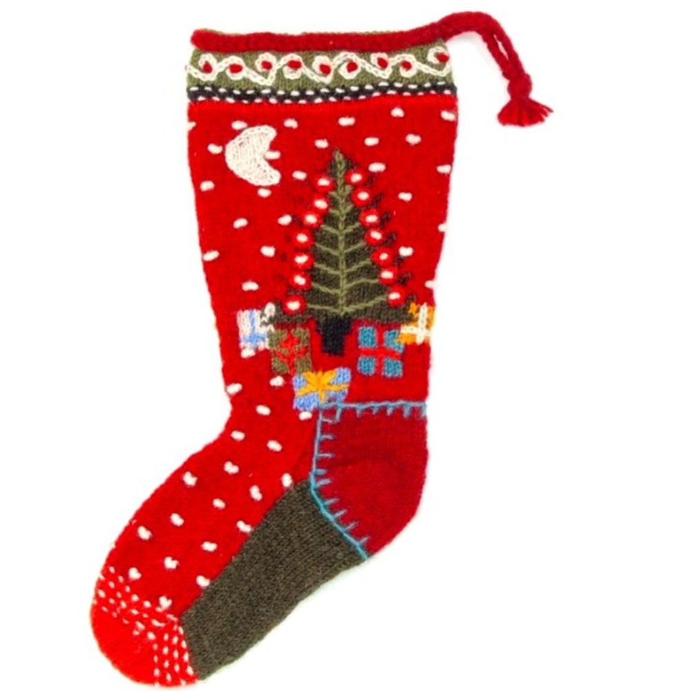 Juletre "Chrismas Tree" Handcrafted Wool Knit Stocking